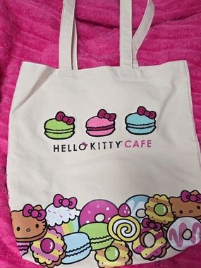 NEW So CUTE!!"Hello Kitty Cafe Tote Bag - Cream with Pink, Green, Blue